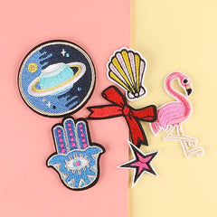6pcs Girls Flamingo Bow Emblem Badge DIY Decorative Accessories for Clothes