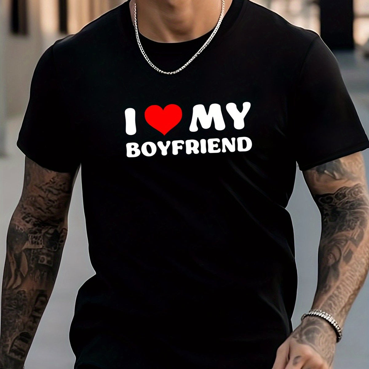 Men's I Love My Boyfriend Graphic Crew Neck T-shirt