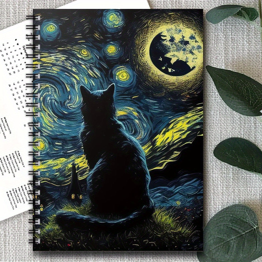 Cat Spiral Notebook Starry Night 100 Pages Journal Office School Supplies