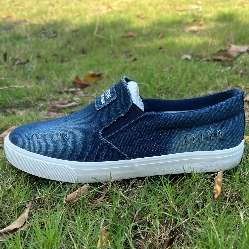 Men's Distressed Denim Slip-On Loafers Lightweight Breathable Walking Shoes
