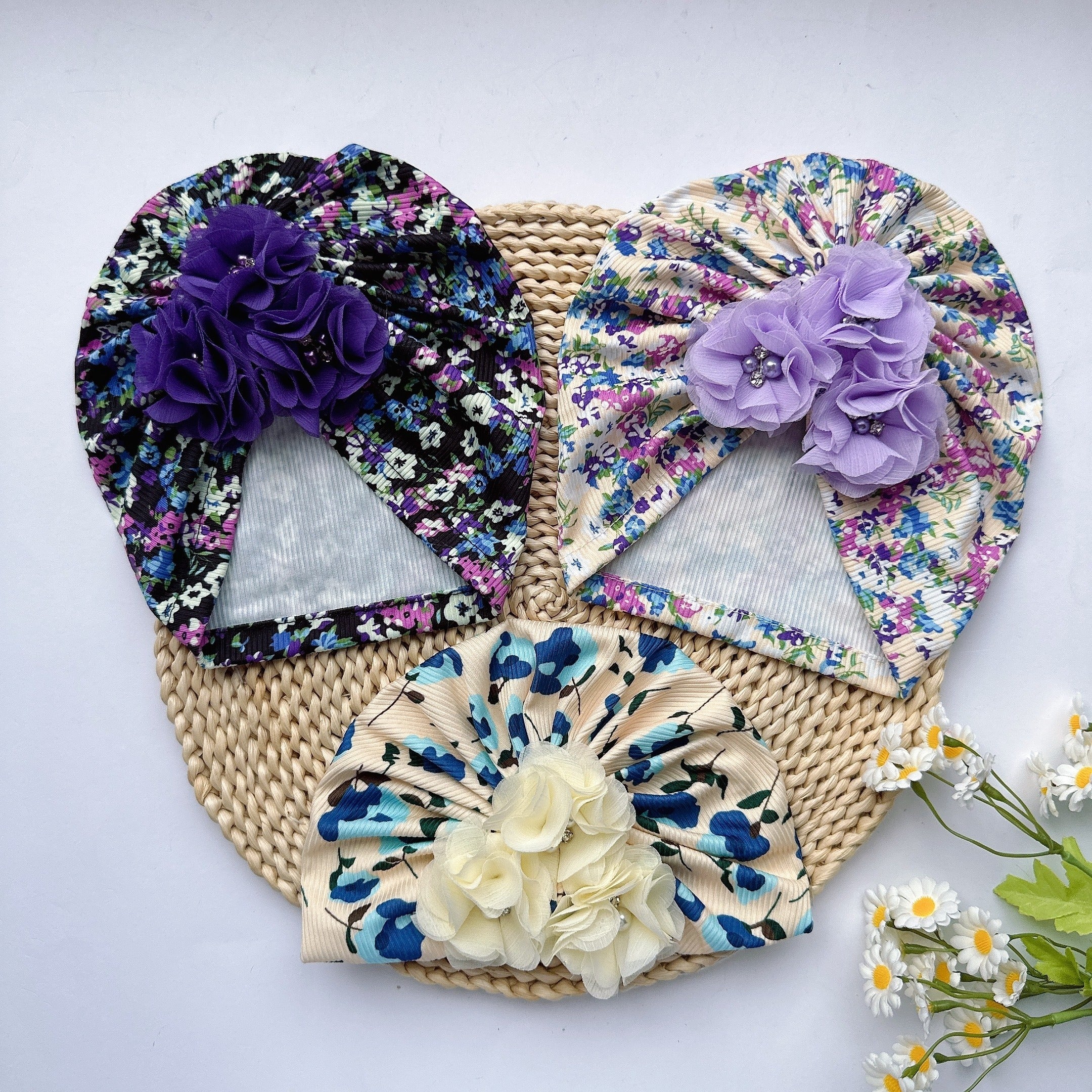 Soft Elastic Cap Baby Flower Printed Cap For Newborn Kids
