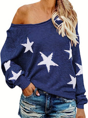  Star Print One Shoulder Sweater