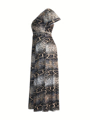  Snake Skin Print Maxi Dress With Belt