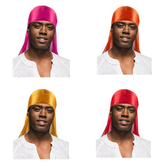 4pcs Silk Like Durags Satin Long Tail Head Wraps Silky Bandana