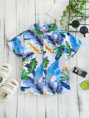 Boys Leaves Print Short Sleeves Shirt Hawaiian Style For Vacation Beach
