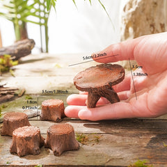 5pcs Mini Wooden Pile Table Chair Resin Ornaments Gardening Landscape Accessory