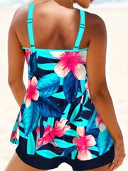  Floral Print Tankini Set: Cami Top & Shorts Swimsuit 2 Piece