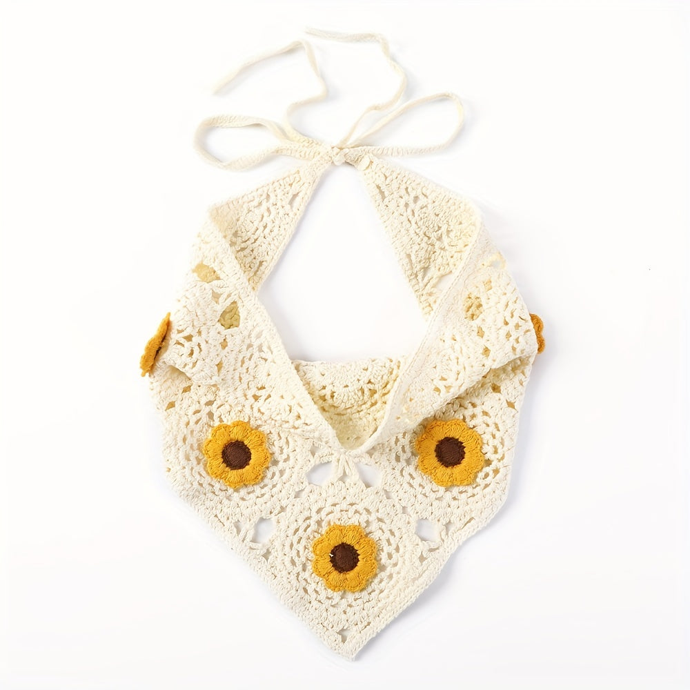 Sunflower Woolen Hair Scarf Triangle Flower Knitted Headband