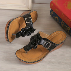 Women's Flower Decor Wedge Sandals Clip Toe Platform Sandals