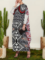 Retro Kaftan Dress Plus Size Graphic Print Batwing Sleeve Maxi Dress