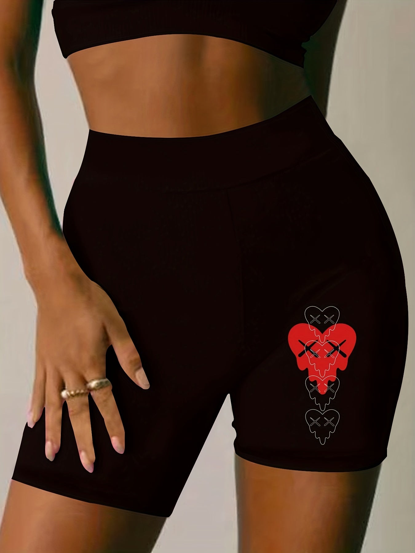 Heart Print High Rise Biker Shorts