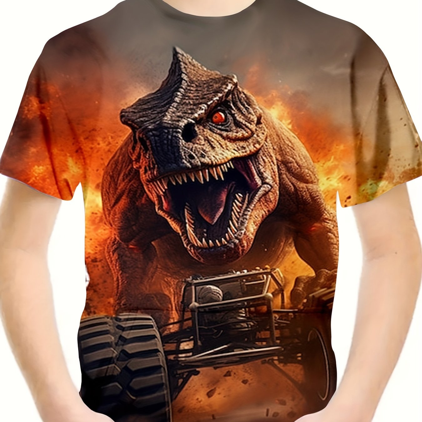 3D Dinosaur Graphic Short Sleeve T-shirt for Boys Girls