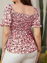  Dot Print Puff Sleeve Peplum Top
