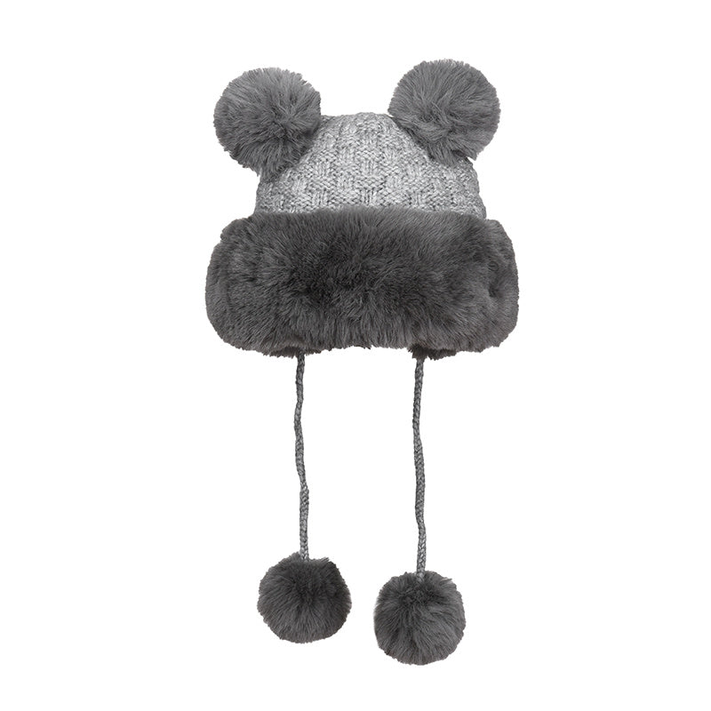 Women's Winter Plush Hat with Bear Ears and Fur Ball