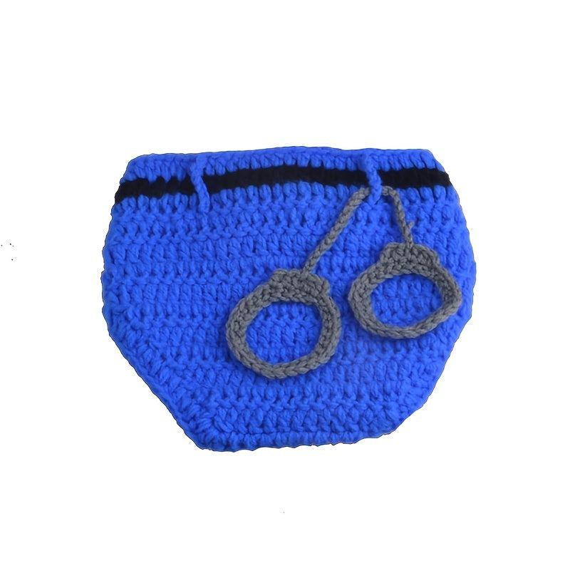 2pcs Policeman Baby Crochet Costume Photography Props Newborn Hat Shorts Outfits
