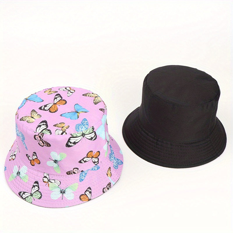 Butterfly Print Reversible Bucket Hat Fisherman Cap Unisex Sunscreen