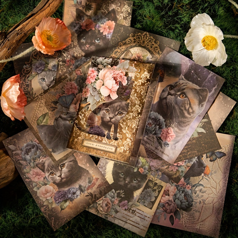 Whimsical Garden Cat Collage Kit - 30 Sheets