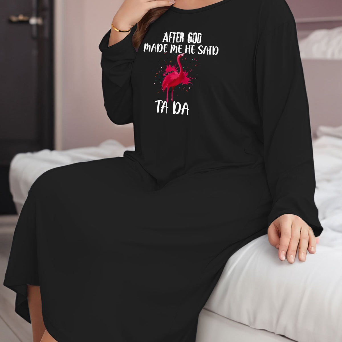  Graphic Print Lounge Dress Long Sleeve Nightdress