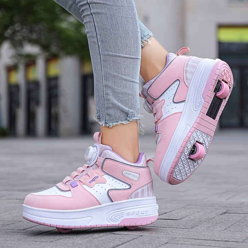 Girl's Rotating Buckle Roller Shoes For Kids