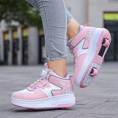 Girl's Rotating Buckle Roller Shoes For Kids