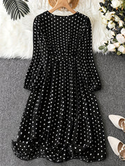  Polka Dot Long Sleeve Dress With Belt