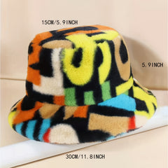Plush Bucket Hat with Puzzle Letter Design
