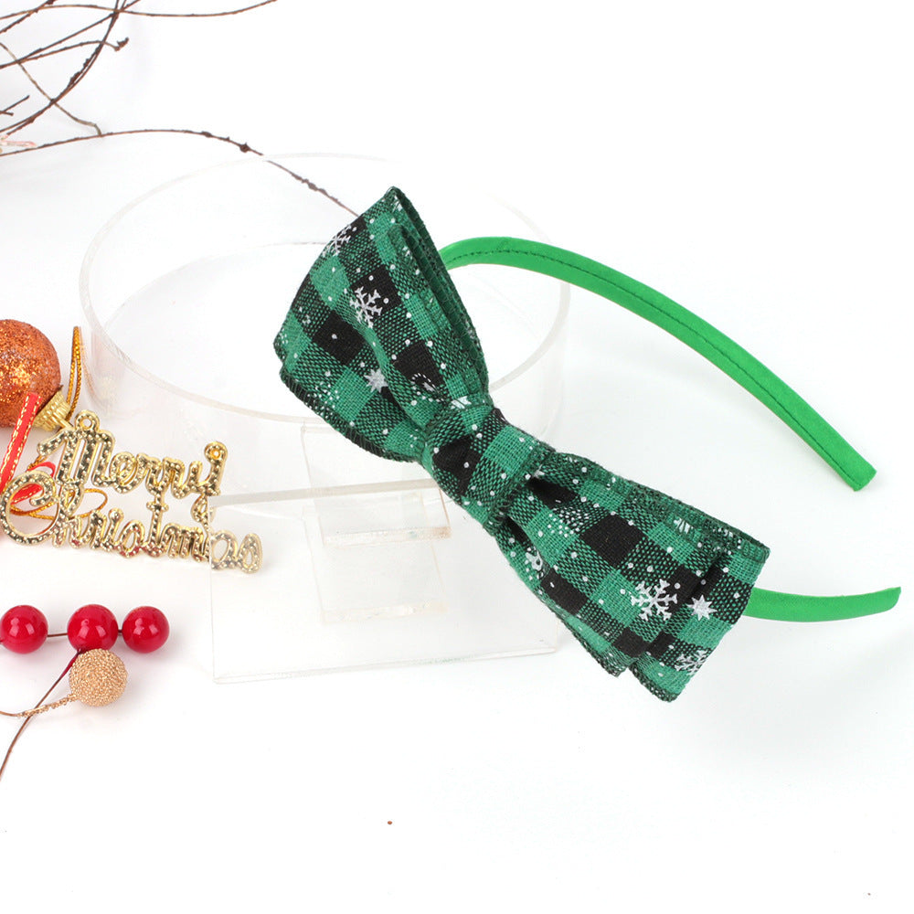 Christmas Bow Hair Band Double Checked Snowflake Ribbon Hair Band 6 Colors