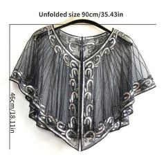1920s Flapper Shawl Beaded Sequins Cape Wrap