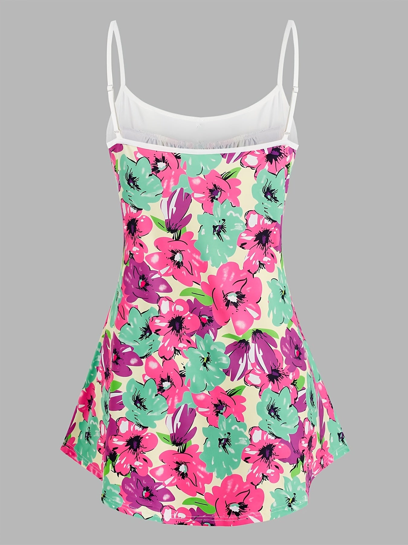  Flower Pattern Cami Top High Stretch Casual Cami Top