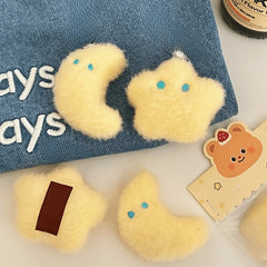 2pcs Fluffy Star & Moon Plush Keychain for Backpacks & Keys - Yellow