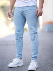Men's Slim Fit Cotton Jeans, Solid Mid Stretch Denim Pants