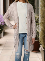 Casual Cardigan Women's Plus Solid Button Up Hollow Out Long Sleeve