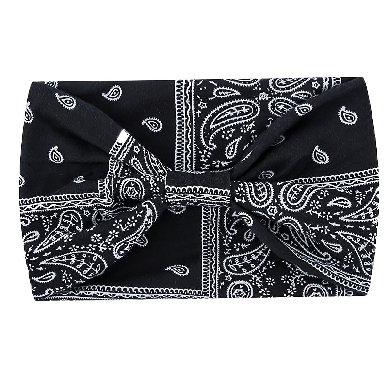 Boho Headbands Yoga Wide Knot Hair Bands Sweat Printed Sweatband