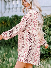 Women's Plus Leopard Print Lantern Sleeve V Neck Mini Dress