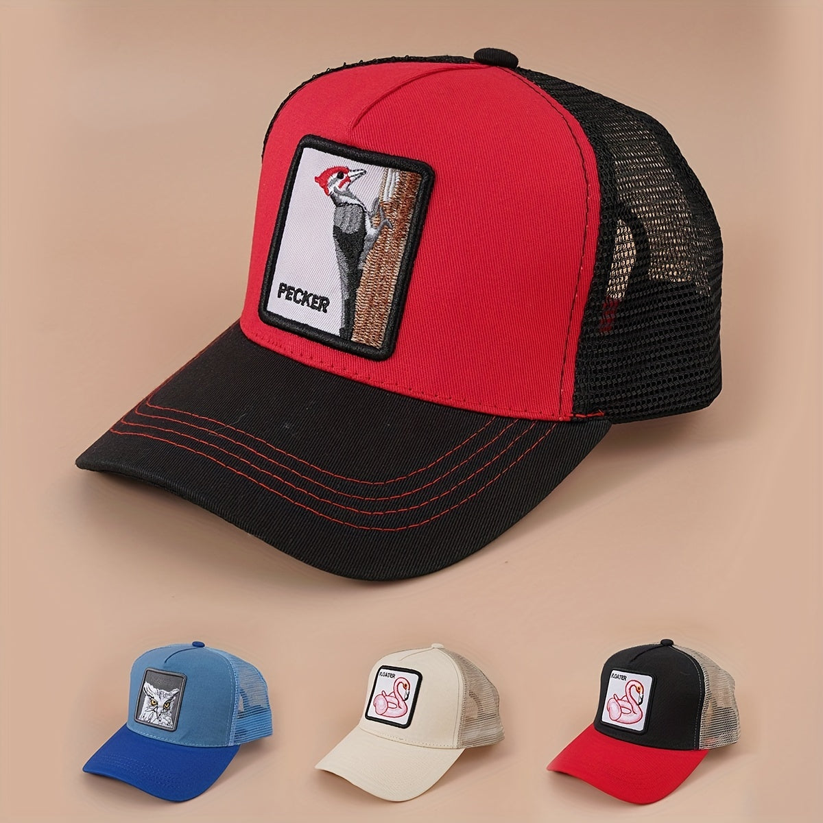 Animal Patch Baseball Cap Block Mesh Adjustable Trucker Hat Vintage S