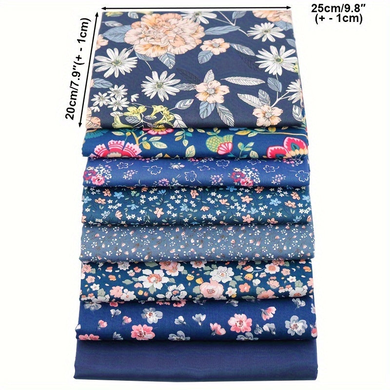 8pcs Dark Flower Printed Fabric Patchwork Doll Needlework DIY Sewing Material