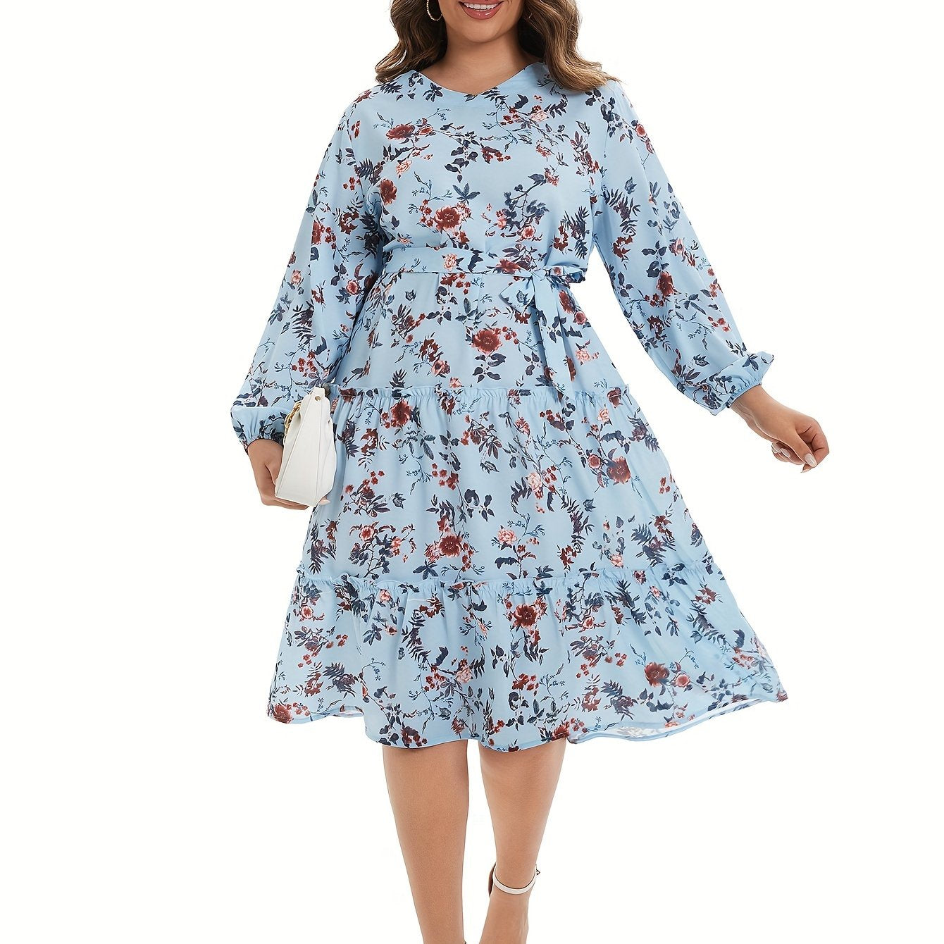 Women's Floral Lantern Sleeve Midi Dress
