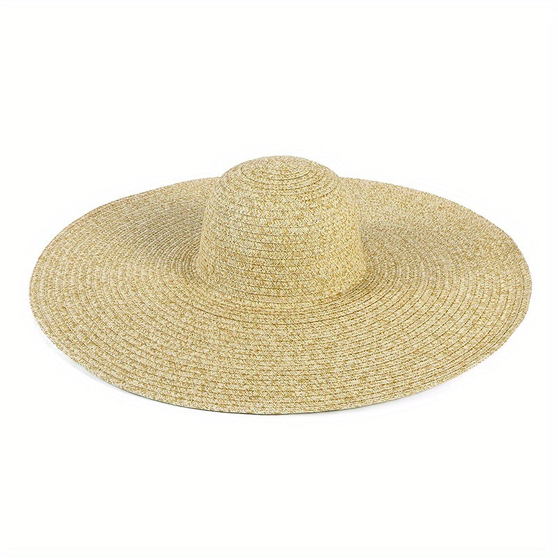 Oversized Wide Brim Sun Hat Khaki French Style Straw Hats UV Protection