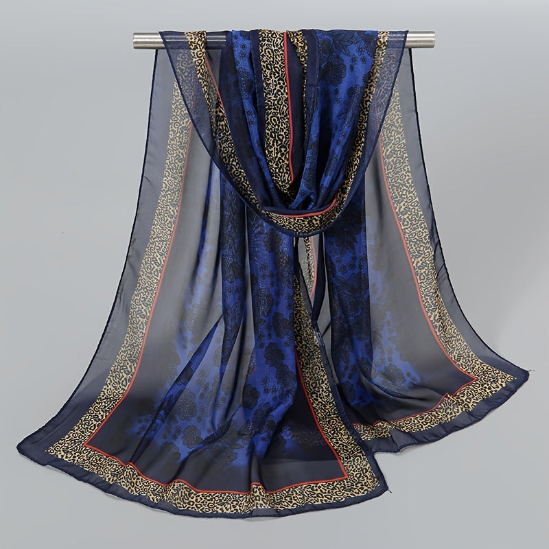 Vintage Chiffon Scarf Boho Floral Print Silk Shawl Outdoor Sunscreen Windproof