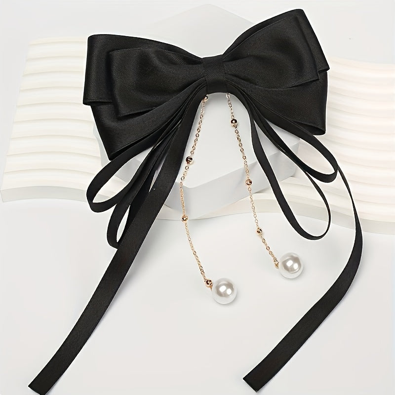 Bowknot Hair Clip With Faux Pearl Pendant French Barrette Hair Accessories