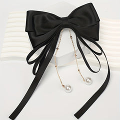 Bowknot Hair Clip With Faux Pearl Pendant French Barrette Hair Accessories