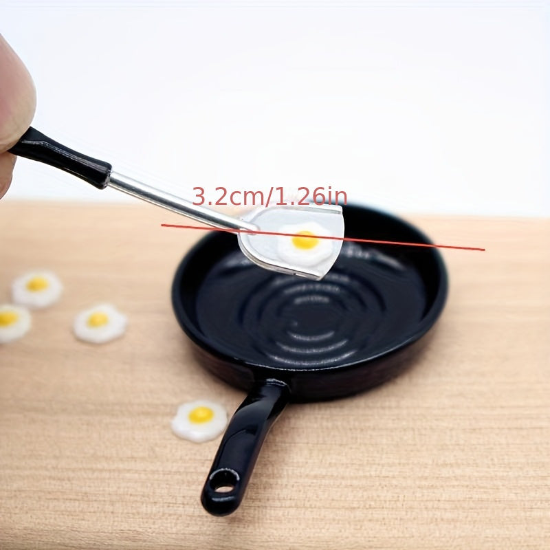 7pcs Food Play Pan Fried Egg and Spatula Set for Dollhouse Scene