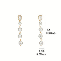 Zircon Faux Pearl Decor Chain Long Dangle Earrings Wedding Jewelry