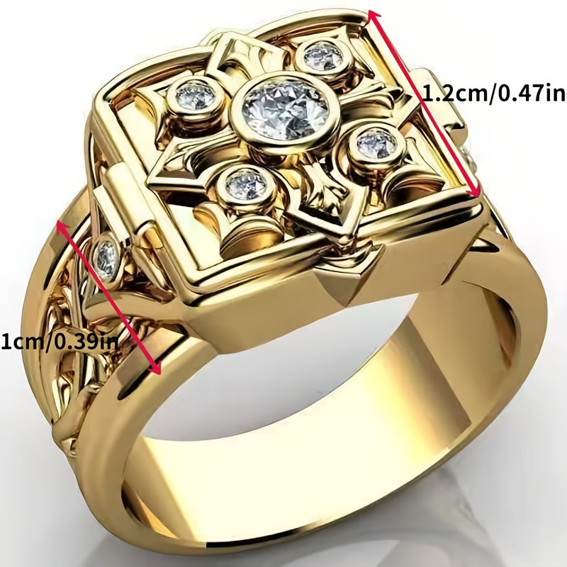 Small Room Coffin Ring For Men Punk Golden Carved Open Cap Pattern Ring