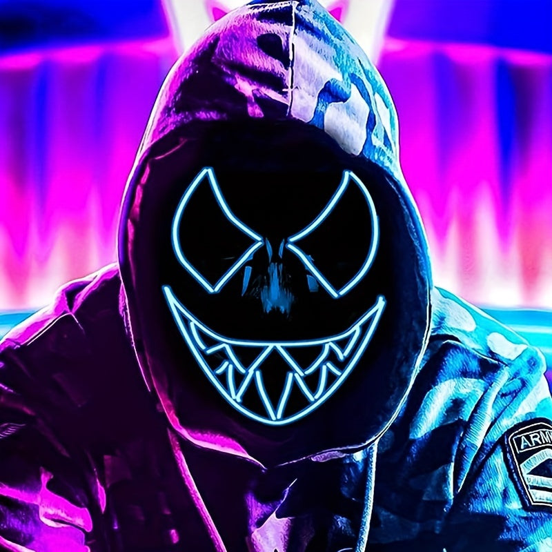 Men's Halloween LED Light Up Neon Glow Mask Evil Glowing Eyes Costume Cosplay