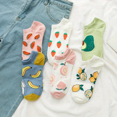 6 8 Pairs Fruit Print Socks Low Cut Ankle Stockings