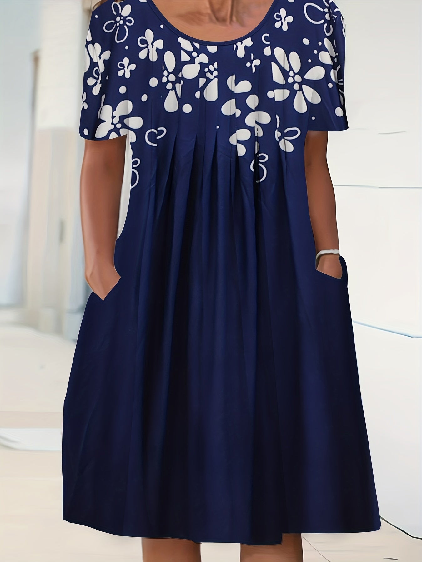  Tie Dye Boat Neck Pleated Midi Dress With Pockets