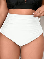  Solid Ruched Tummy Control Bikini Bottoms Women's Beachwear Panty