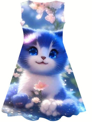 Kitty Graphic Dress Sleeveless Girls Party Gift Summer