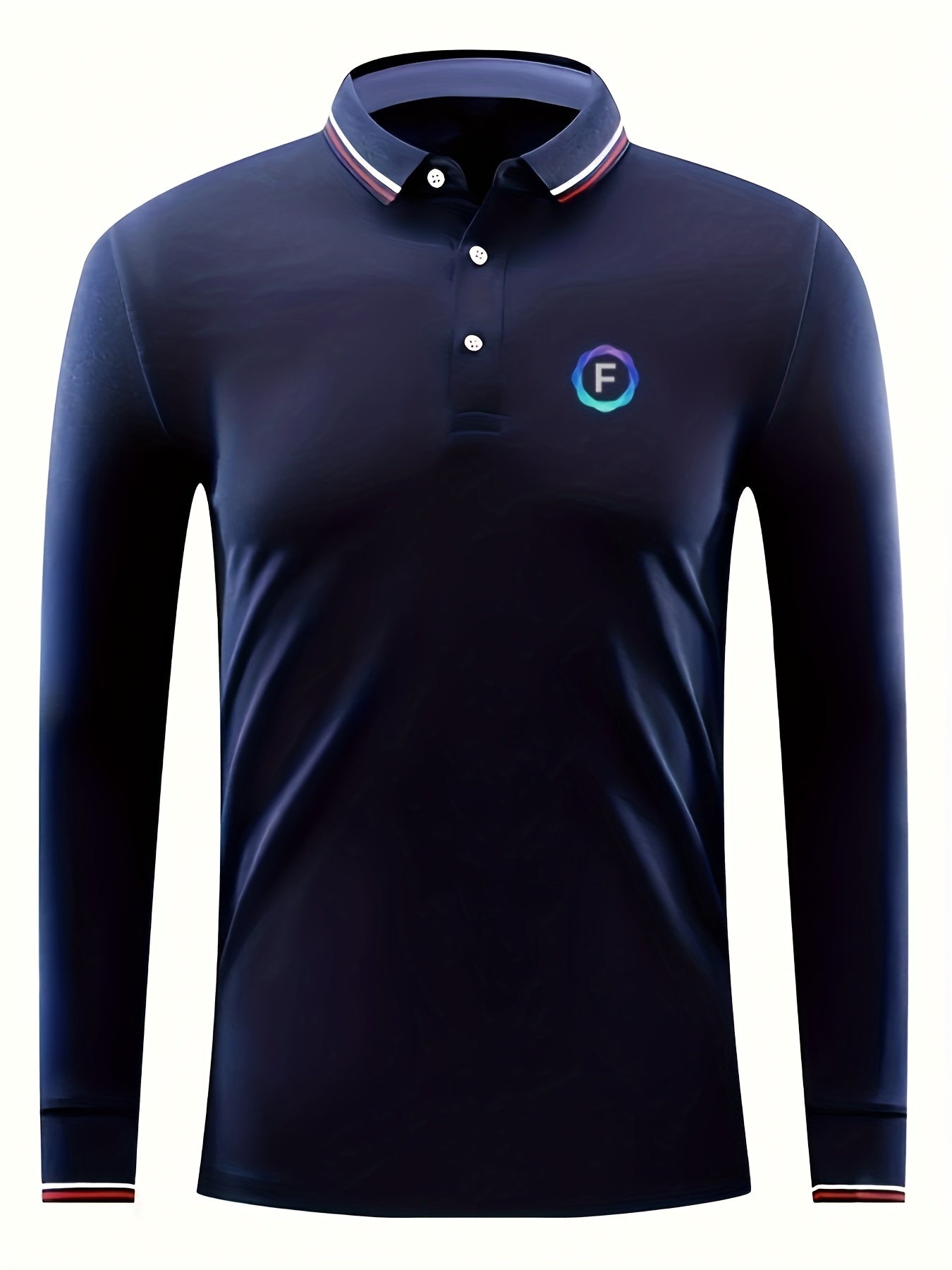 Men's F Print Polo Shirt Casual Breathable Long Sleeve Shirt For Spring Fall